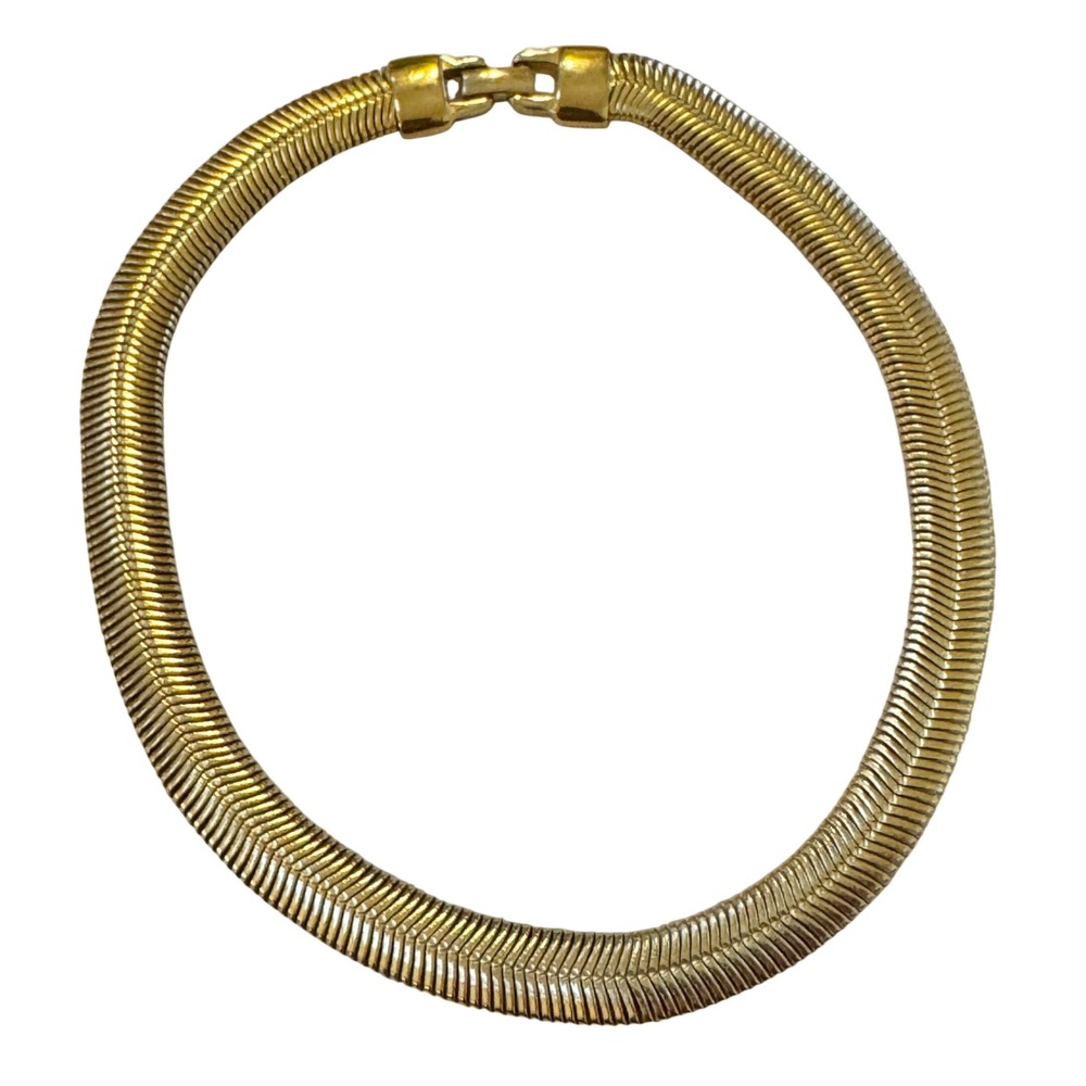 Erwin Pearl Gold Tone Omega Collar Necklace Chevron Textured Vintage 16 Inch - Picture 4 of 10
